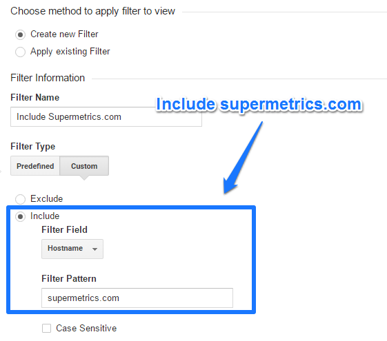 Include supermetrics.com filter