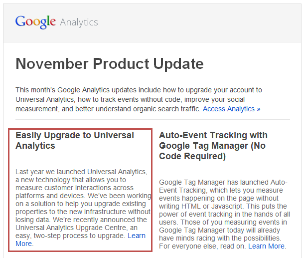 Google Analytics Product Update