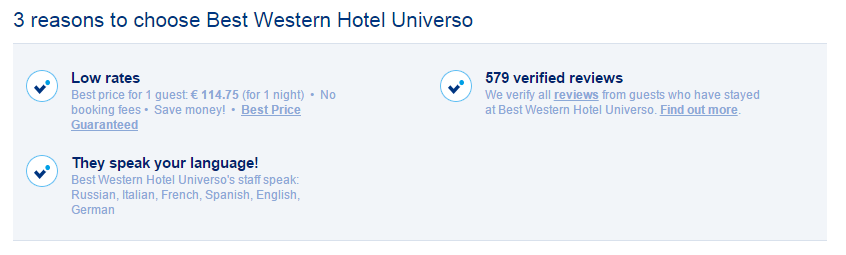 Booking.com Best Western Hotel Universo 3 USPs