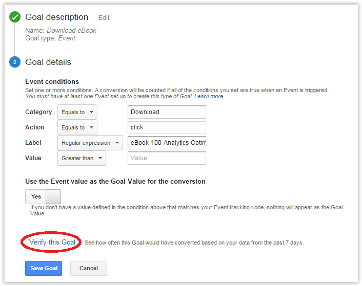 Goal set up Google Analytics