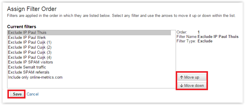 Assign Filter Order OnlineMetrics