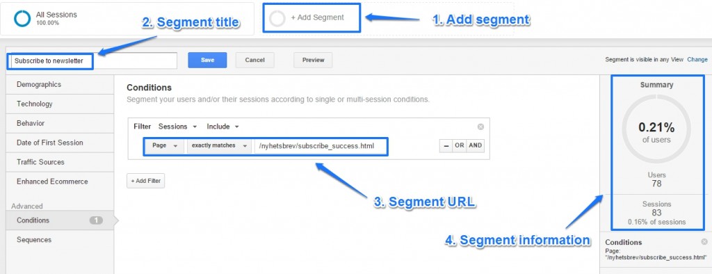 Add segment in Google Analytics