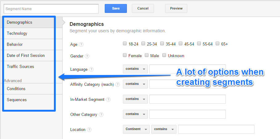 Creating segments - different options