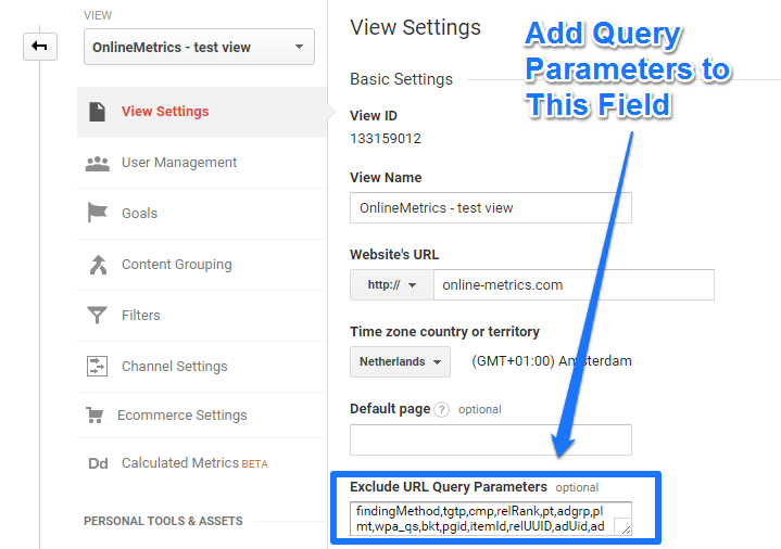 Filter query parameters in reporting view settings