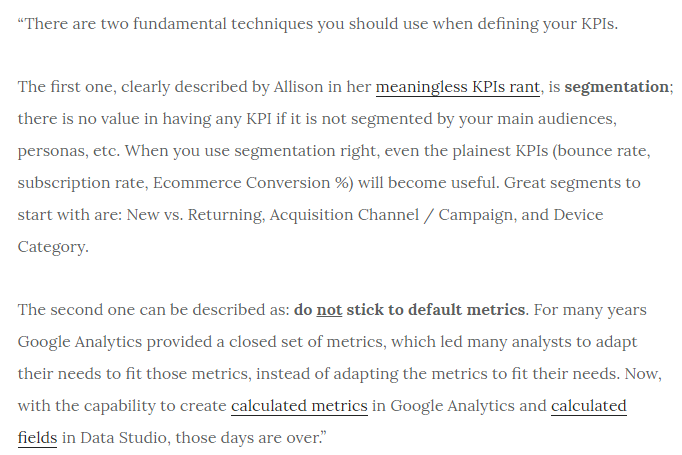 Defining KPIs