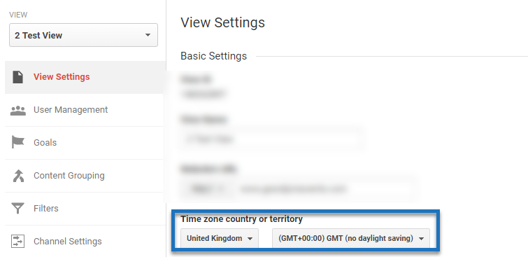 Time zone - view settings