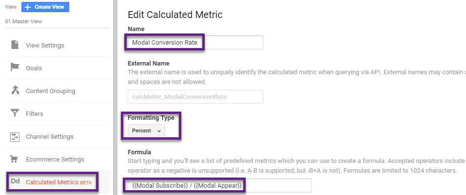 Modal Conversion Rate - Calculated Metric