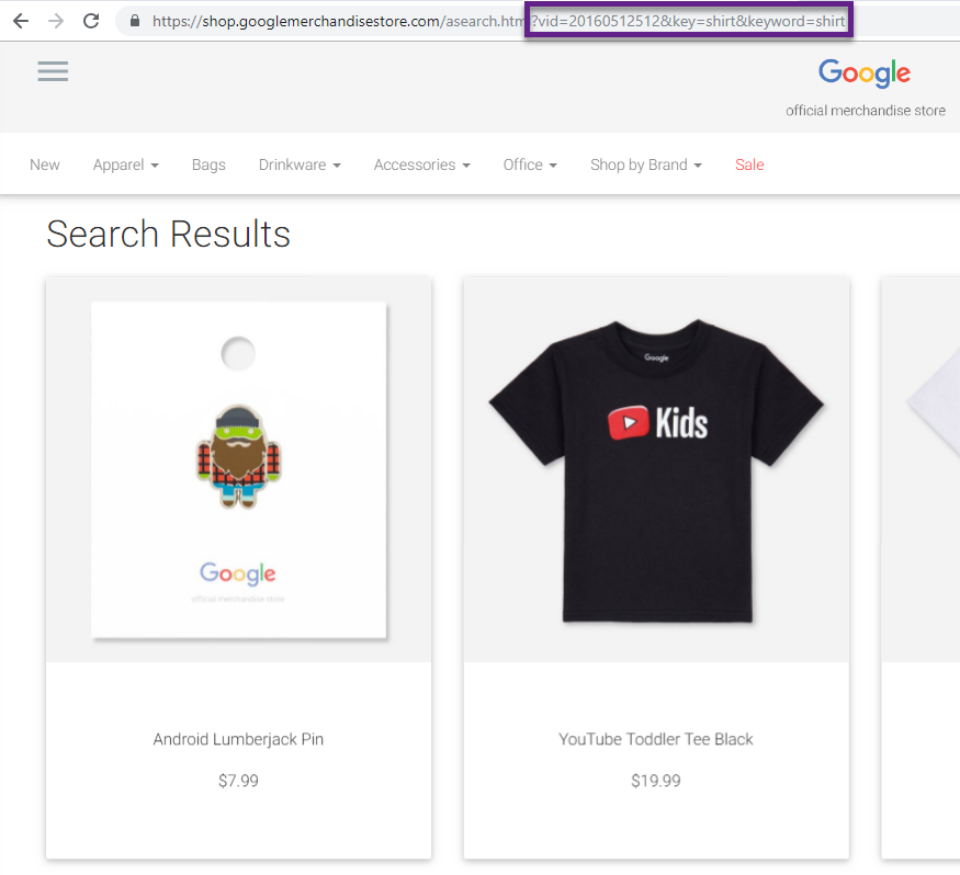 Google Merchandise Store - search = shirt