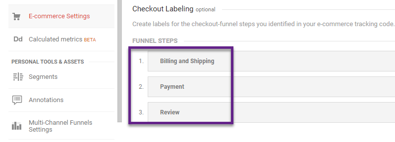 Checkout Labelling Enhanced Ecommerce