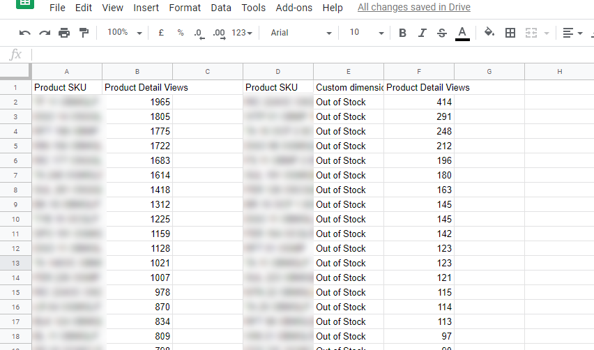 Product SKU data in Google Sheets
