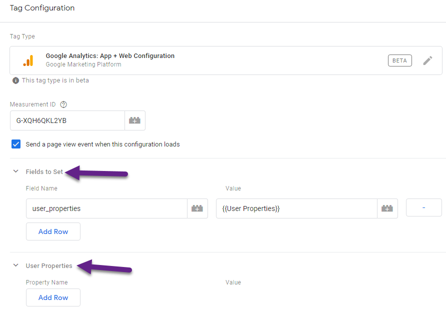 Google Analytics App + Web Configuration - User Properties