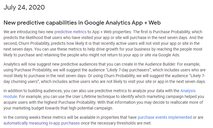 New predictive capabilities - GA App + Web