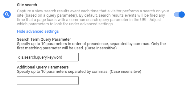 Site Search - Advanced Settings Enhanced Measurement