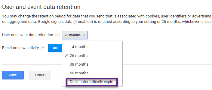 Universal Analytics - Retensi data pengguna dan peristiwa