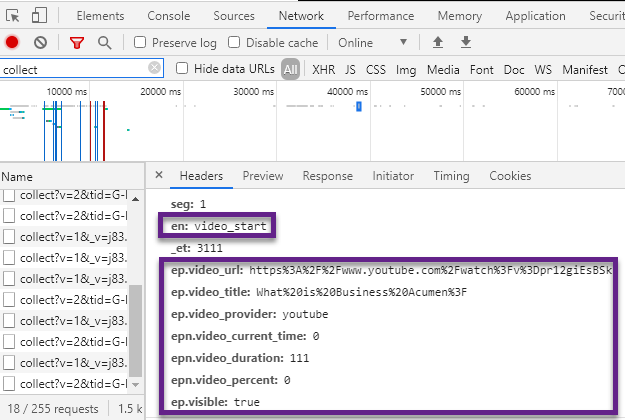 Video engagement - network tab GA app+web