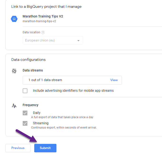 BigQuery Linking - Submit