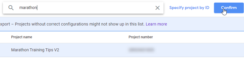 Confirm BigQuery project