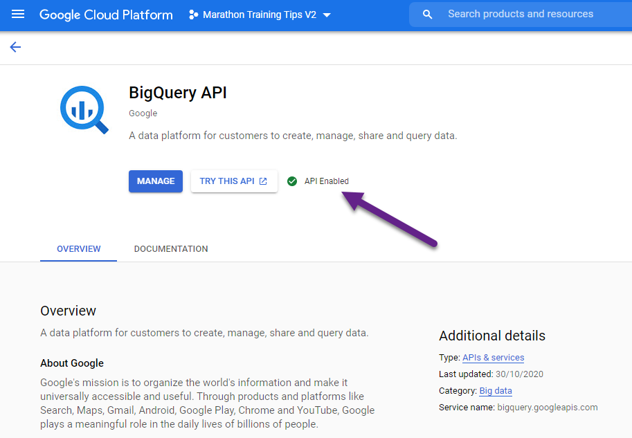 BigQuery - API Enabled