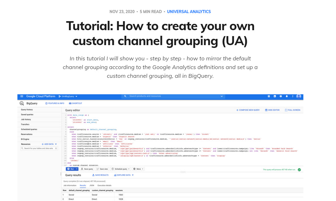 UA - Custom Channel Grouping in BigQuery