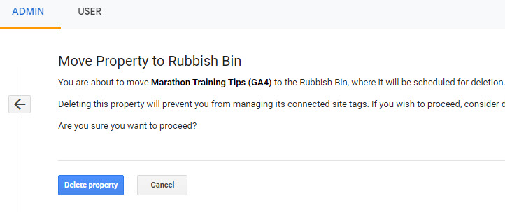 GA4 - Move Property to Rubbish Bin