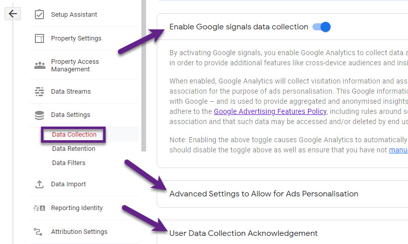 GA4 - Data Settings - Data Collection