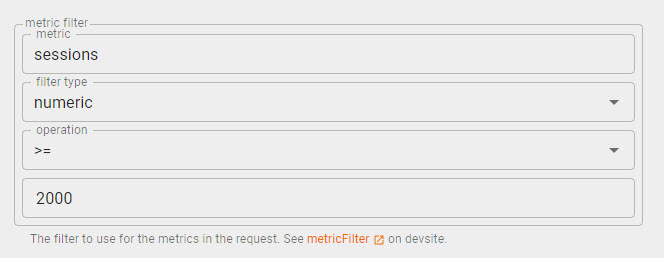 GA4 - Query Explorer - metric filter
