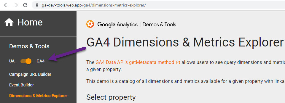 GA4 - metrics and dimensions explorer