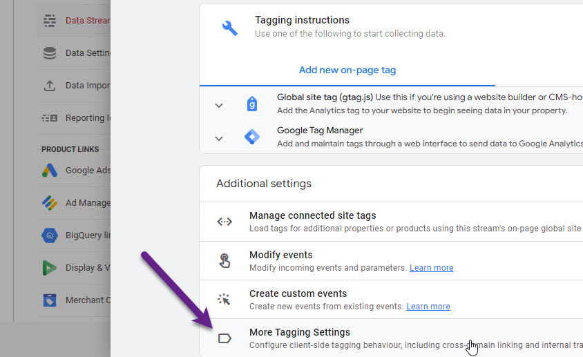 Step 3 - Select - More Tagging Settings